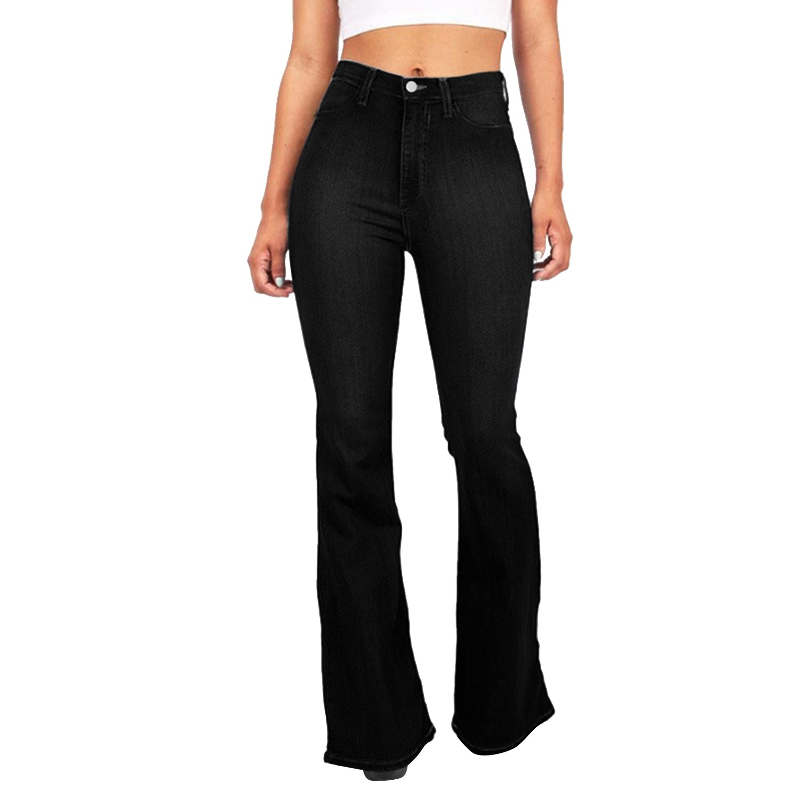 thumbnail image 1 of Vaqueros acampanados de cintura alta para mujer - Pantalones informales con bolsillos con botones para todas las estaciones (tallas S-XXL), 1 of 6